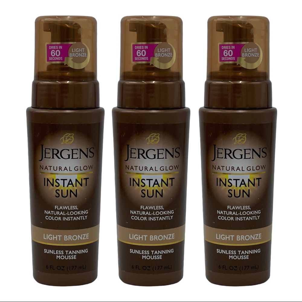 3 Pack Jergens Natural Glow Light Bronze Instant Sun Sunless Tanning Mousse 6 oz